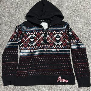 Black Lovely Heart Fair Isle Hoodie Aeropostale Large